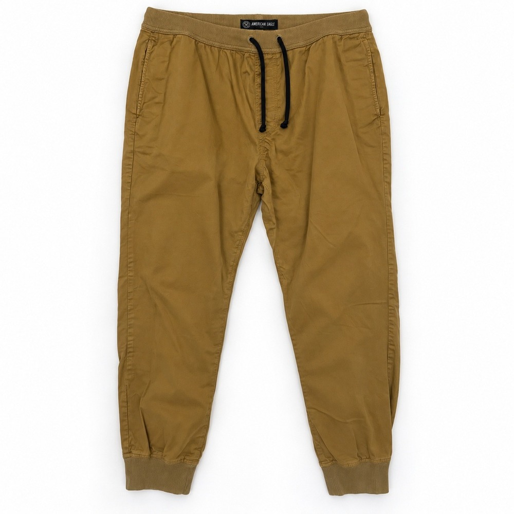 American Eagle Joggers Khaki Tan Cotton Elastic Waist Drawstring Pants Men Sz XL